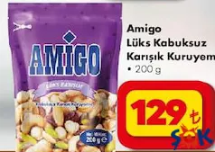 AMİGO LÜKS KABUKSUZ KARIŞIK KURUYEMİŞ 200 G fiyat ve kampanya bilgisi